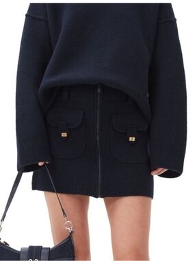 NWT Ganni Wool Navy Skirt Size Medium